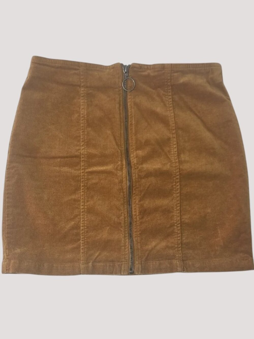 Forever 21 Camel Brown Suede Pencil Skirt Size Medium Full Zip Front T14